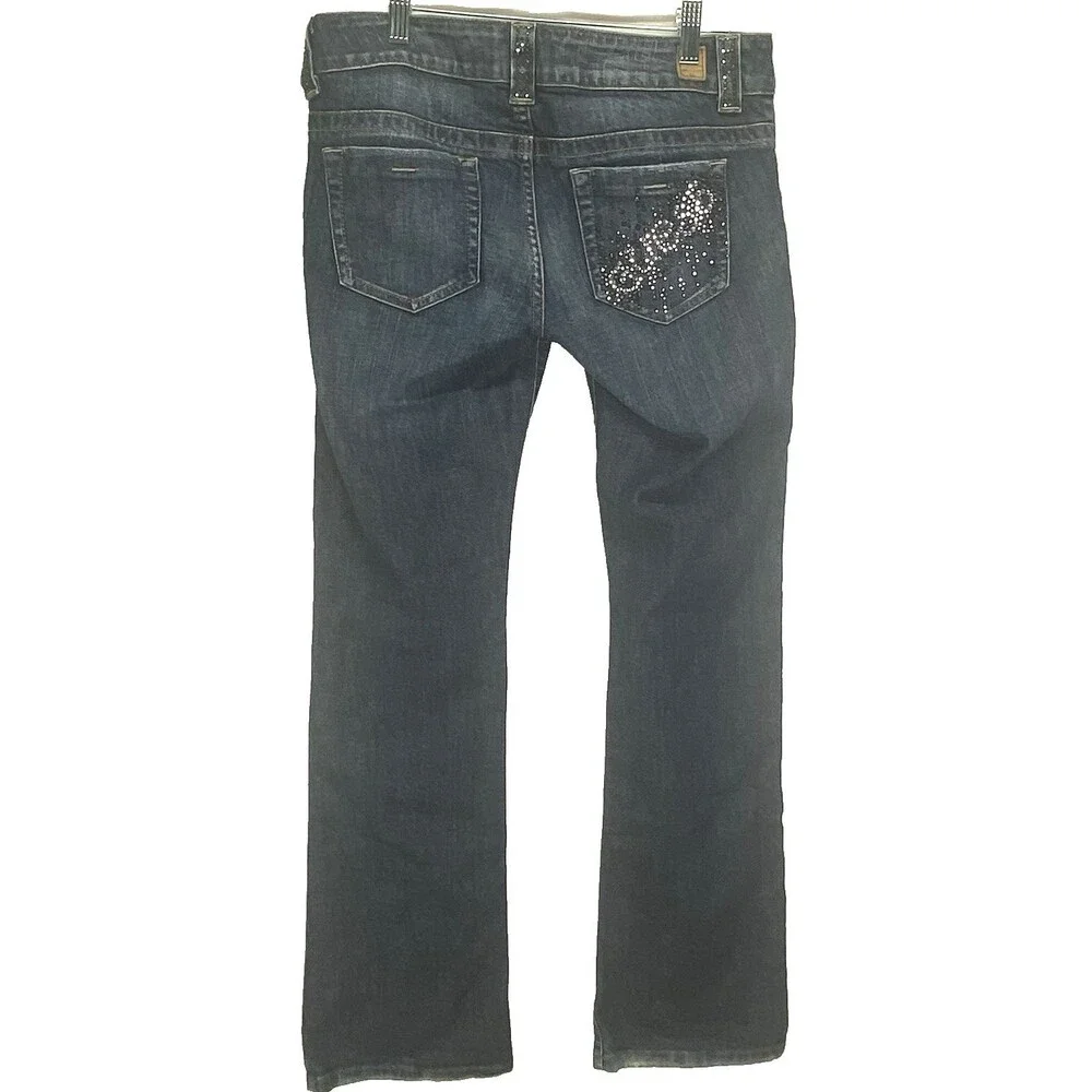 Guess Jeans 81 Daredevil Woman Sz 32(31)x 32 Boot Cut Stretch Jeans Sequin Logo